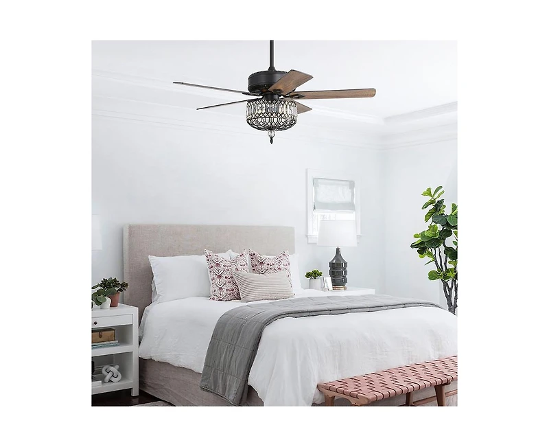 Sofucor 52-inch Modern Country-Style Black 5-Blade Flush Mount with Black Trim,and Equipped with Remote Control and Timer Functions