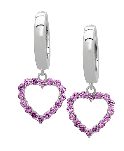 Macy's Lab-Grown White Sapphire Open Heart Dangle Hoop Earrings (1-5/8 ct. t.w.) Sterling Silver (Also Magenta Sapphire)