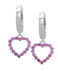 Macy's Lab-Grown White Sapphire Open Heart Dangle Hoop Earrings (1-5/8 ct. t.w.) Sterling Silver (Also Magenta Sapphire)