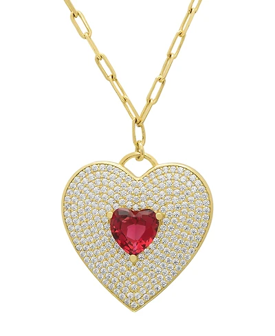 Macy's Lab-Grown Ruby (1.28 ct. t.w.) & White Sapphire (2.25 ct. t.w.) Heart Pendant Necklace in 14k Gold Over Sterling Silver