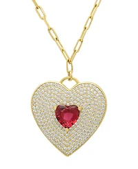 Macy's Lab-Grown Ruby (1.28 ct. t.w.) & White Sapphire (2.25 ct. t.w.) Heart Pendant Necklace in 14k Gold Over Sterling Silver