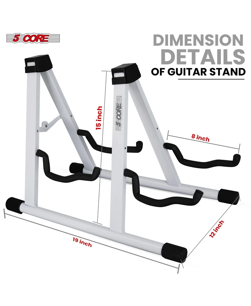 5 Core Double Guitar Stand Floor Adjustable A Frame Folding Acoustic Electric Guitars Holder Stands Gss 2N1 Wh