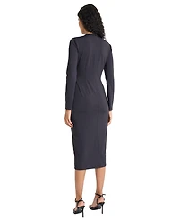 Maggy London Women's Ring Detailed Long-Sleeve Midi Dress