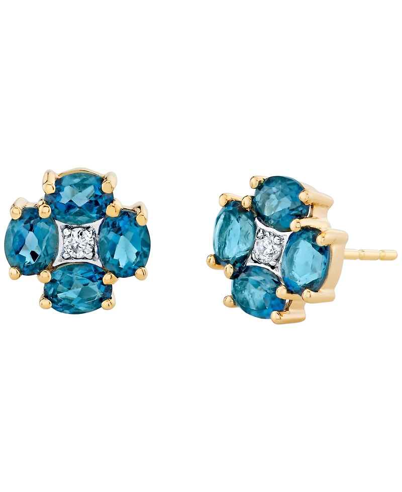 Macy's Blue Topaz (2 ct. t.w.) & Diamond Accent Stud Earrings in 14k Yellow Gold