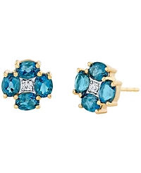 Macy's Blue Topaz (2 ct. t.w.) & Diamond Accent Stud Earrings in 14k Yellow Gold