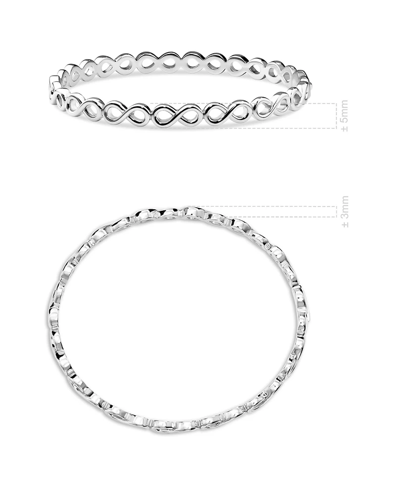 Devata Infinity Bangle Bracelet in Rhodium Plated Sterling Silver, Size Medium
