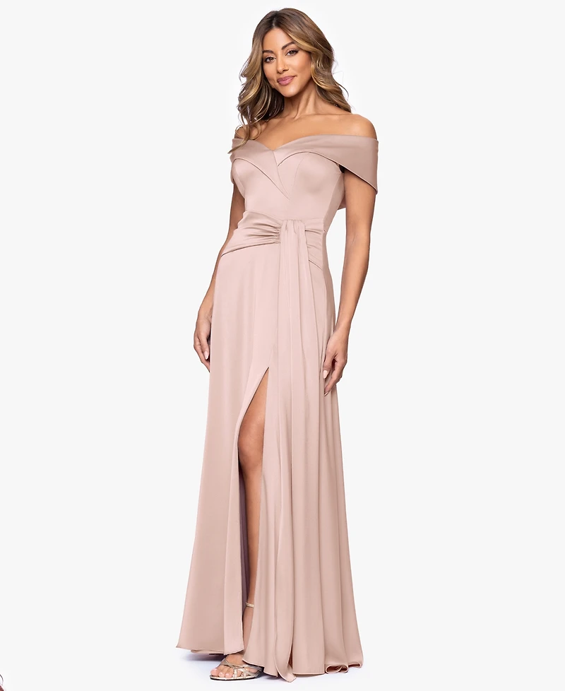 Xscape Women's Off-The-Shoulder Long Party Dress