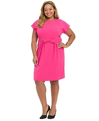 London Times Plus Short-Sleeve Midi Dress