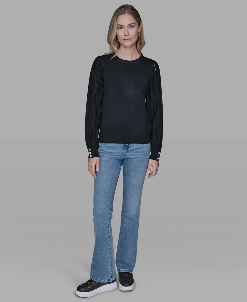 Karl Lagerfeld Paris Petite Crewneck Long-Sleeve Sweater