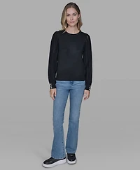 Karl Lagerfeld Paris Petite Crewneck Long-Sleeve Sweater