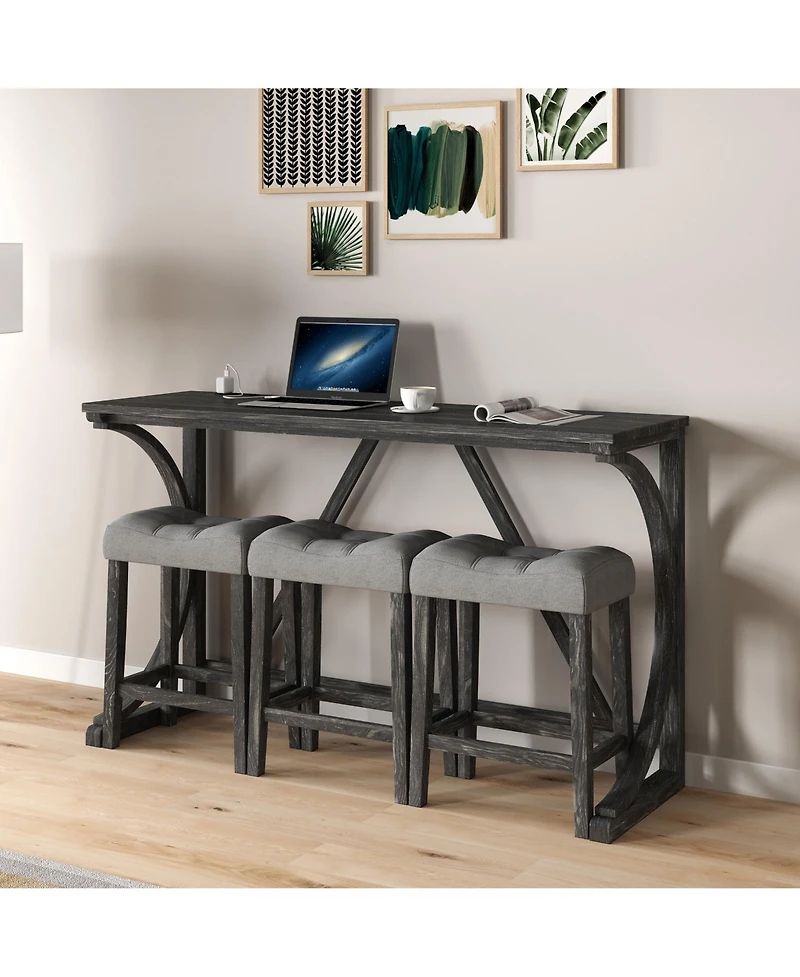 Casainc Industrial 4-Piece Bar Table Set with Power Outlet and Chairs