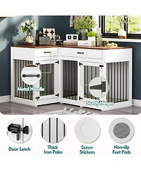 Homsee Corner Dog Crate Furniture with 2 Drawers, Space-Saving Dog Kennel Cage