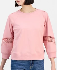 Nautica Jeans Women's Pleated Lace-Trim 3/4-Sleeve Sweatshirt