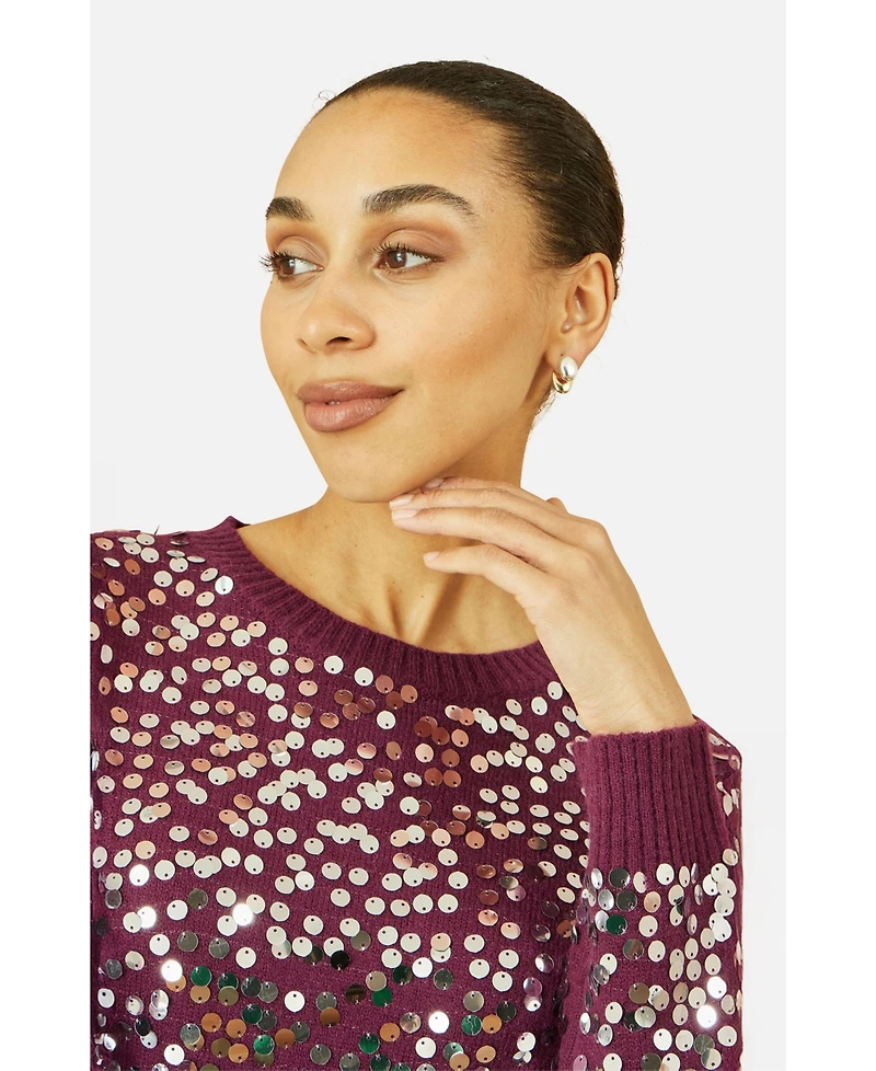 Yumi Women's Sequin Relaxed Fit Sweater
