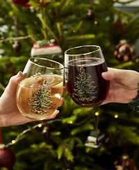 Spode Christmas Tree Stemless Wine Glasses, Set of 4