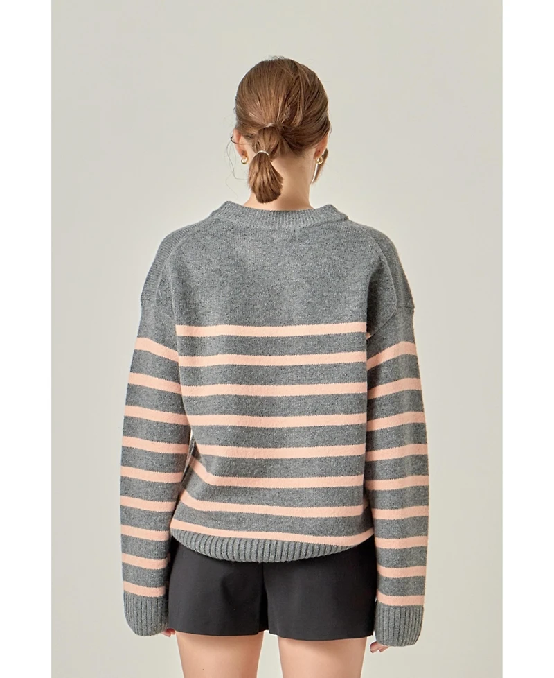 English Factory Women's Likimio Striped Crew Neck Sweater