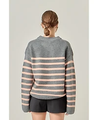 English Factory Women's Likimio Striped Crew Neck Sweater