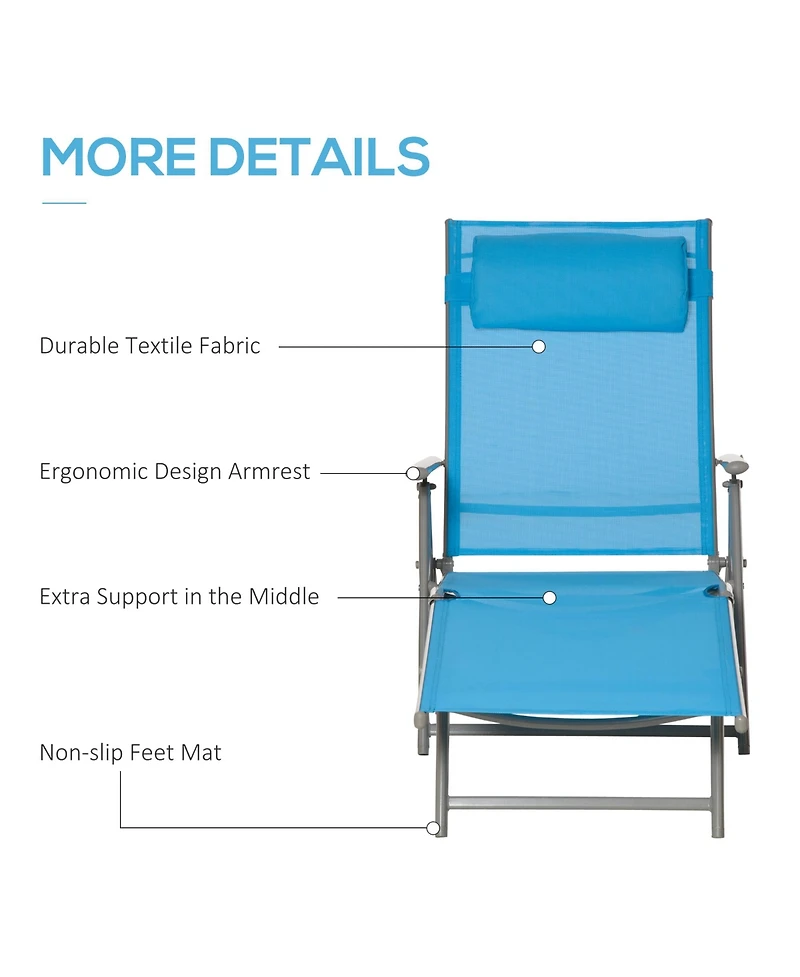 Outsunny Sling Patio Reclining Chaise Lounge Garden Furniture, Light