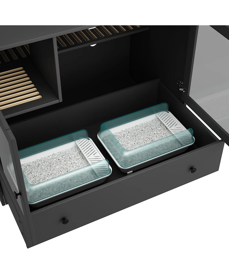 Homsee Cat Litter Box Furniture Hidden, Cat Condo Pet House with Stairs, Cat Litter House for Living Room