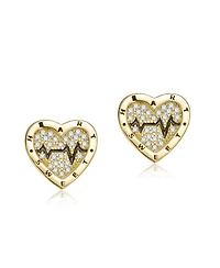 Rachel Glauber 14K Gold Plated with Black Enamel & Clear Cubic Zirconia Heartbeat Stud Earrings