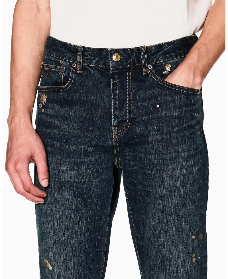 A|X Armani Exchange Men's J14 Slim Gold Splatter Jeans