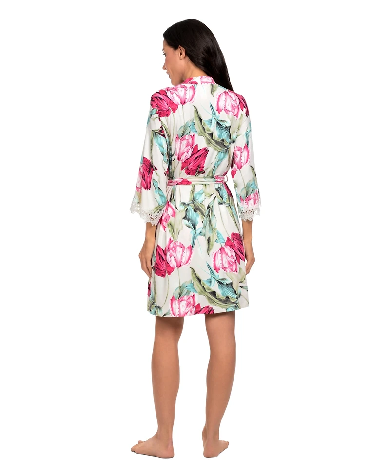 Linea Donatella Women's Tulip Garden Print Knit Wrapper