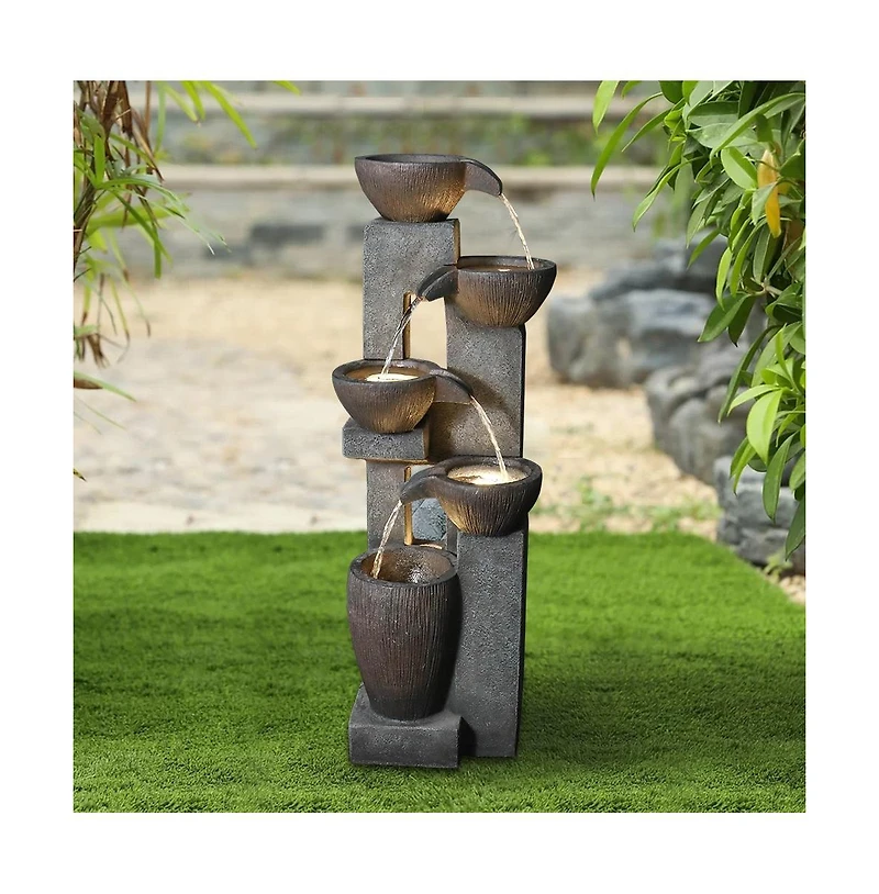 SunJet 39" Modern Outdoor Water Fountain with Led Light