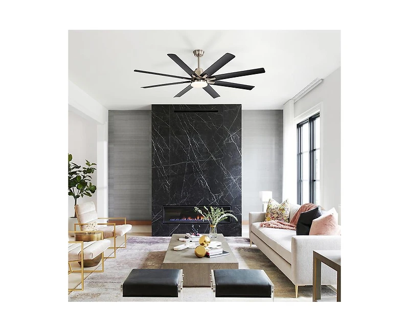 52-inch Modern Exquisite Sand Nickel 8-Blade Ceiling Fans with Adjustable Led Lights and Intelligent Remote Control