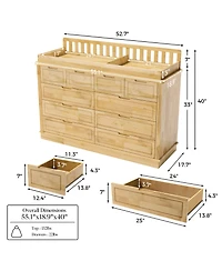 Homsee Solid Wood Changing Table with 10 Drawers and Guardrails,Chest of Drawers