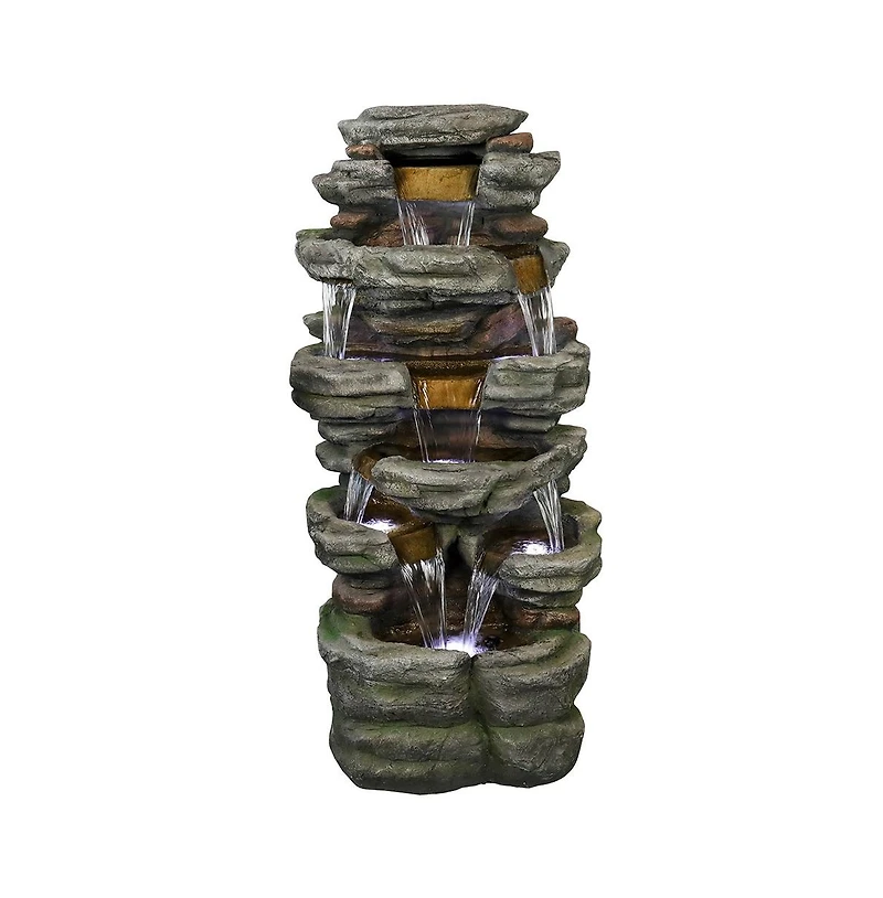 SunJet 47.2" 6-Tier Cascading Rock Outdoor Water Fountain with Led Lights