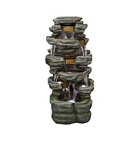 SunJet 47.2" 6-Tier Cascading Rock Outdoor Water Fountain with Led Lights