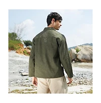Campus Sutra Men's Army Green Wrinked Korean Oversized Shirt.