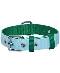 Blueberry Pet Color-Block with Metal Buckle Dog Collar Sky Blue and Dark Green Neck 13"-16.5" Medium