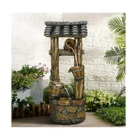 SunJet 39.3" Rustic Wishing Well Outdoor Water Fountain with Led Lights