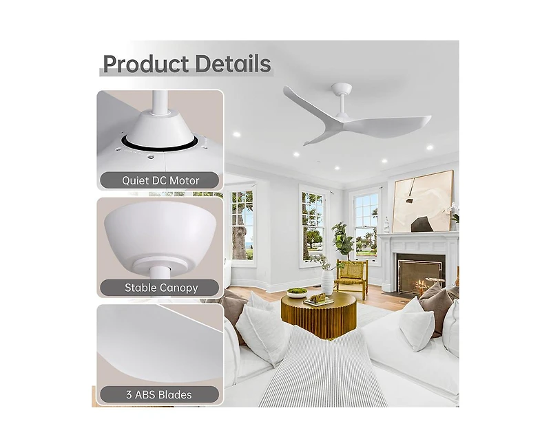 Sofucor 52-inch Light weight Modern White 3-Blade Ceiling Fans with Remote Control Function