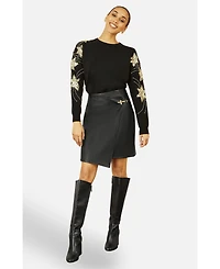 Yumi Women's Sequin Star Detail Relaxed Fit Sweater