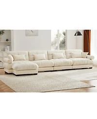 Streamdale Furniture Streamdale L-Shaped Cloud Sofa, Convertible 4-Seater Modular Couch, Modern Velvet Cream