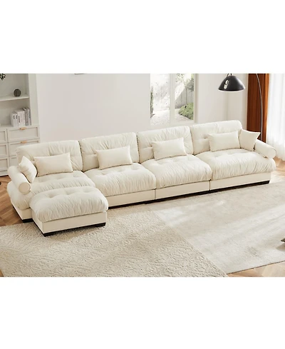 Streamdale Furniture Streamdale L-Shaped Cloud Sofa, Convertible 4-Seater Modular Couch, Modern Velvet Cream