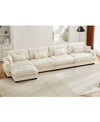 Streamdale Furniture Streamdale L-Shaped Cloud Sofa, Convertible 4-Seater Modular Couch, Modern Velvet Cream