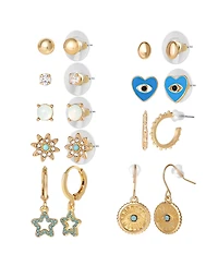 Jessica Simpson Gold-Tone Evil-Eye, Heart & Star Stud & Hoop Earring Set, 9 Pairs