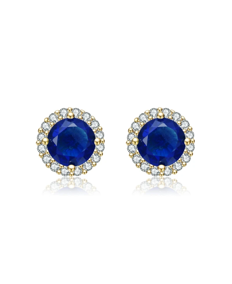 Elegant Round Stud Earrings with Colored Cubic Zirconia