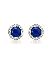 Elegant Round Stud Earrings with Colored Cubic Zirconia