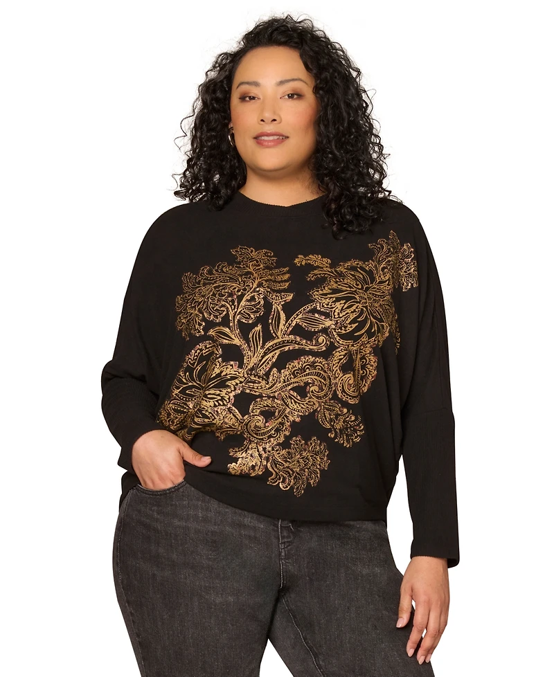Democracy Plus Foil Detail Batwing Long-Sleeve Top