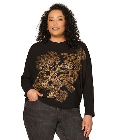 Democracy Plus Foil Detail Batwing Long-Sleeve Top