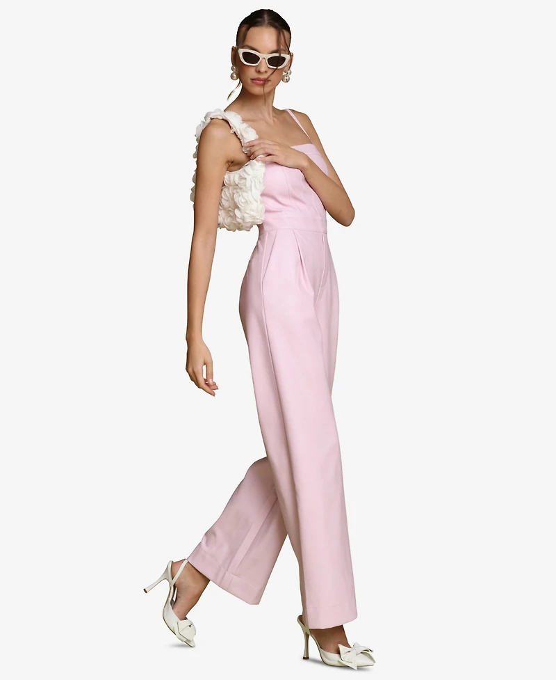 Avec Les Filles Women's Faux-Leather Corset Wide-Leg Jumpsuit