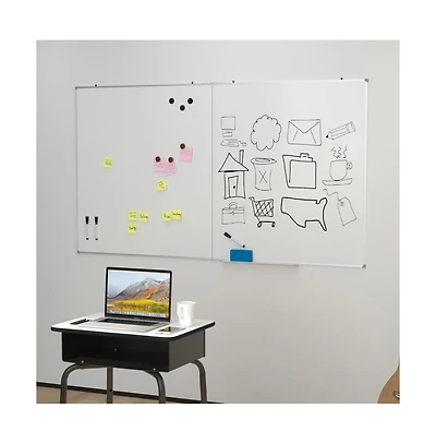 Emma+Oliver Xander Dry Erase Board for Wall with Aluminum Whiteboard Frame and Removable Marker Tray, 3 Markers, 1 Eraser, 6 Magnets Included