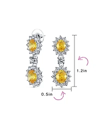 Bling Jewelry Set of 2 Art Deco Style Crown Halo Oval Cz Cubic Zirconia Dangle Drop Earrings