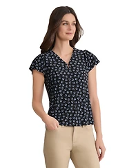 Jones New York Petite Flutter Sleeve Tube Trim V-Neck Top