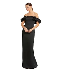 Mac Duggal Women's Satin 3D Flower Off The Shoulder Mermaid Gown