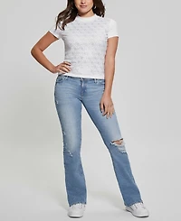 Guess Women's Rhinestone-Logo Mock-Neck Short-Sleeve Top